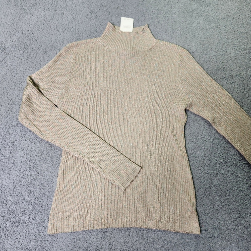 Joseph A Womens Small Sweater Gold Silk Blend Metallic Ribbed Mock Neck